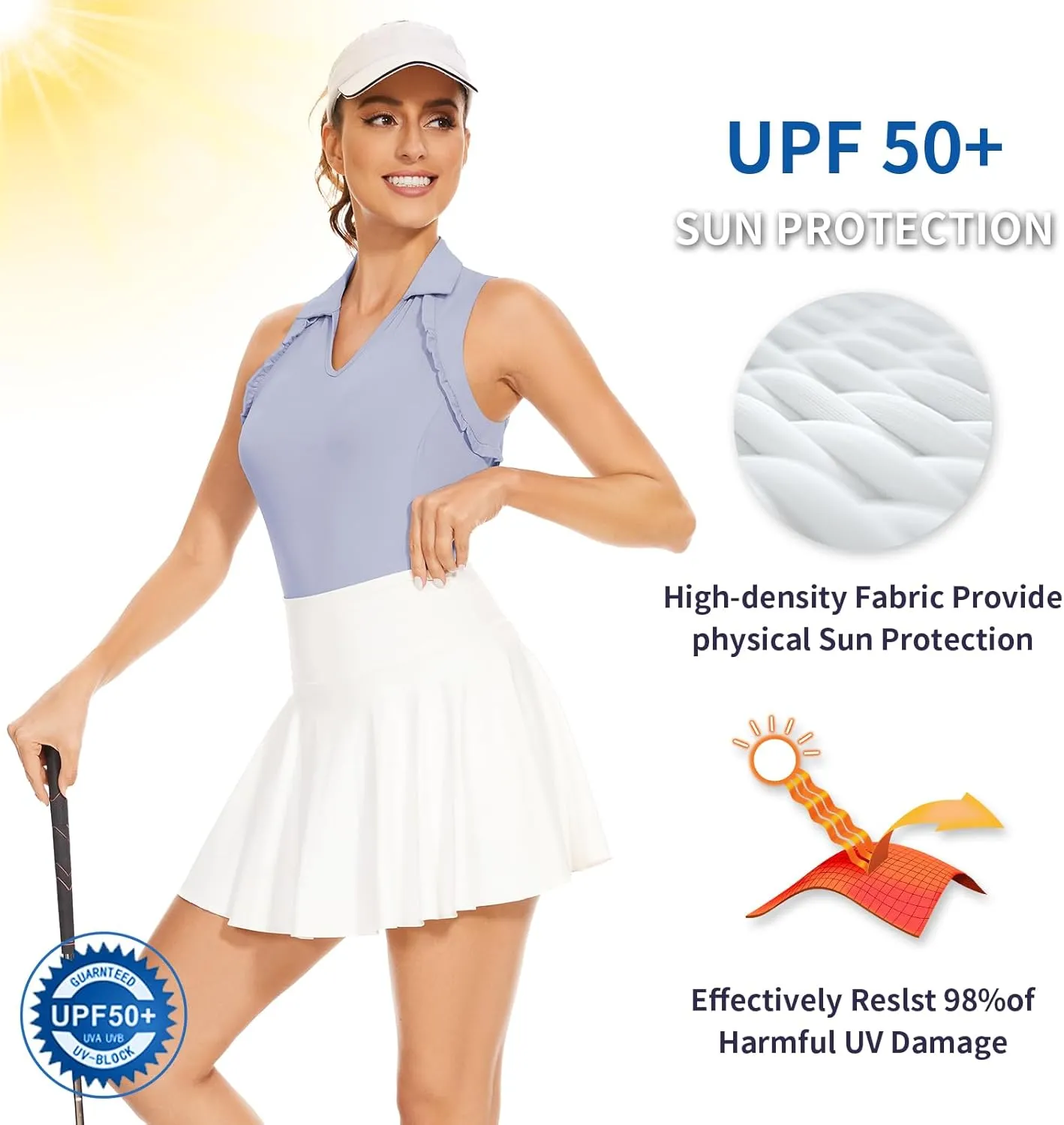 WOWENY Womens Sleeveless Golf Shirt Ruffle Polo Shirts Moisture Wicking Golf Apparel Slim Fitted Golf Tennis Tank Tops