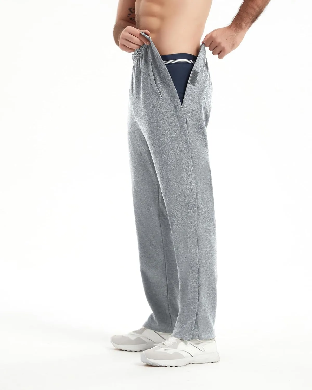 WZIKAI Men's Tear Away Pants Casual Side Snap Open Sweatpants Loose Fit Post Surgery Pants with Pockets