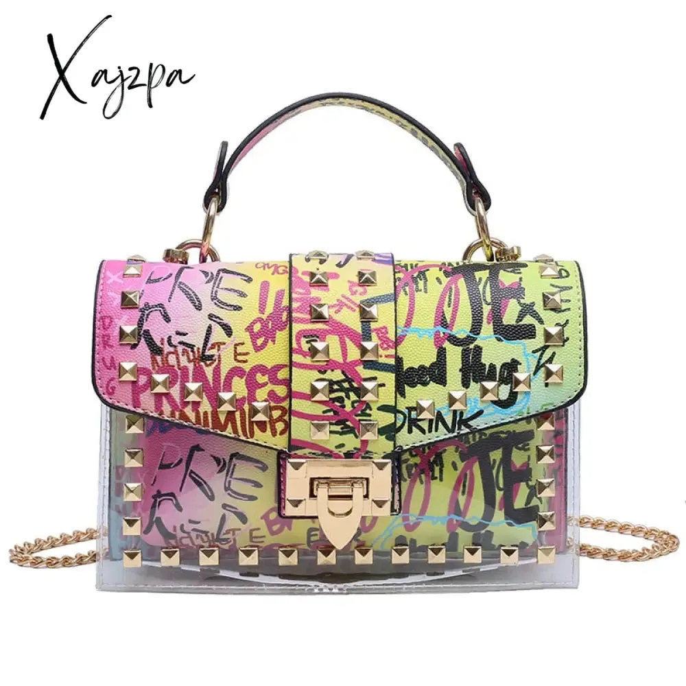 Xajzpa - Brand Women Studded Graffiti Crossbody Bags Fashion Shoulder Bag For Ladies Female Luxury Designer Handbags High Quality