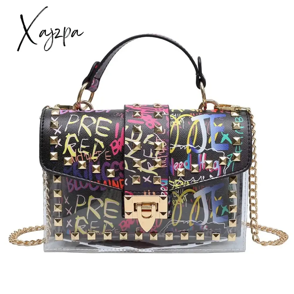 Xajzpa - Brand Women Studded Graffiti Crossbody Bags Fashion Shoulder Bag For Ladies Female Luxury Designer Handbags High Quality