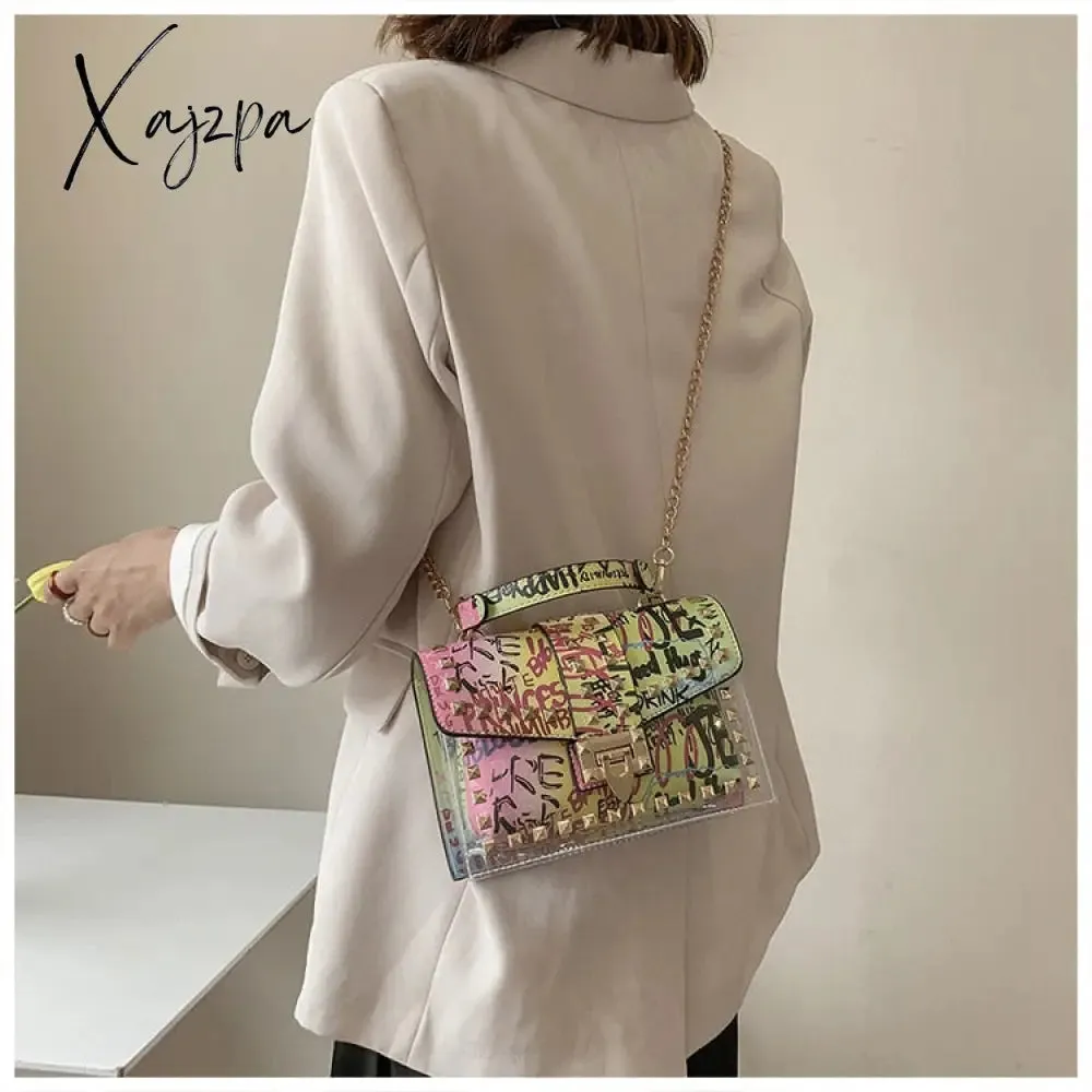 Xajzpa - Brand Women Studded Graffiti Crossbody Bags Fashion Shoulder Bag For Ladies Female Luxury Designer Handbags High Quality