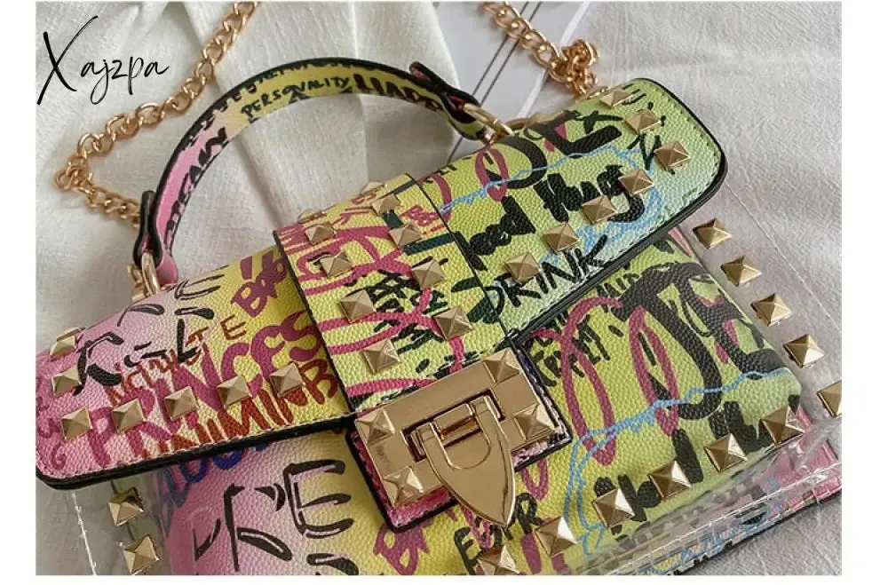 Xajzpa - Brand Women Studded Graffiti Crossbody Bags Fashion Shoulder Bag For Ladies Female Luxury Designer Handbags High Quality