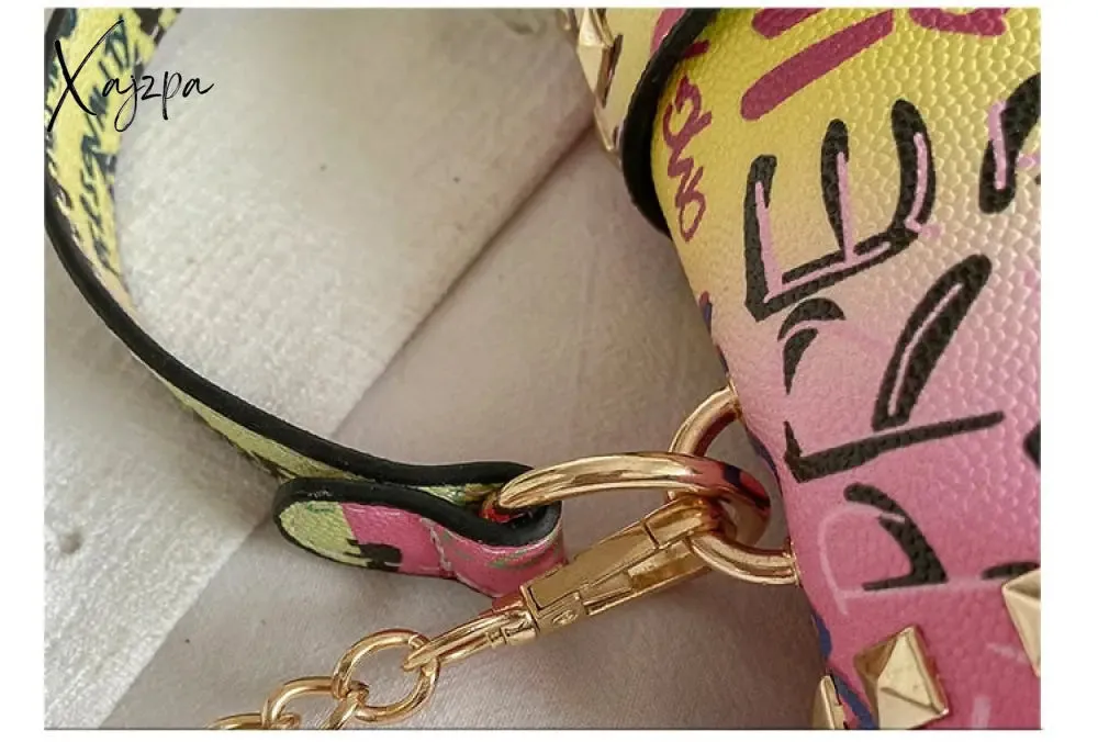 Xajzpa - Brand Women Studded Graffiti Crossbody Bags Fashion Shoulder Bag For Ladies Female Luxury Designer Handbags High Quality