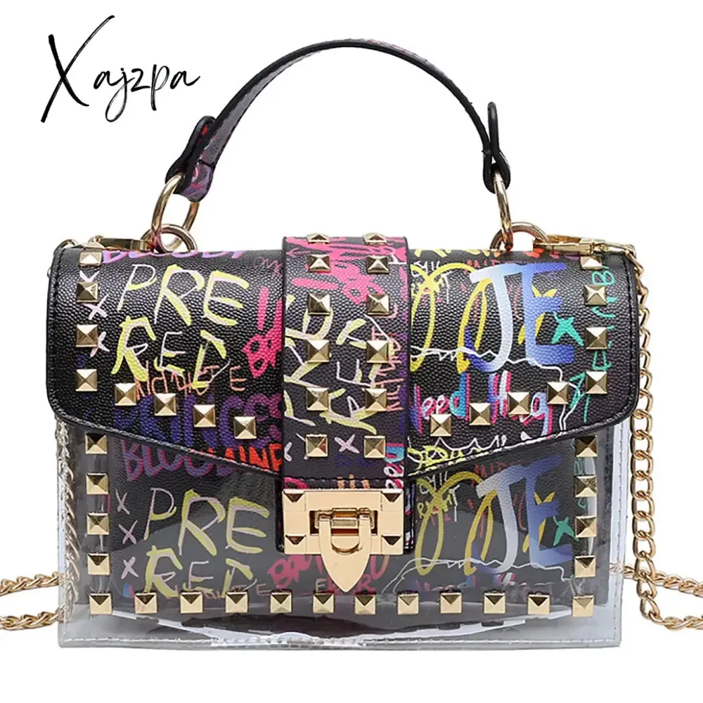 Xajzpa - Brand Women Studded Graffiti Crossbody Bags Fashion Shoulder Bag For Ladies Female Luxury Designer Handbags High Quality