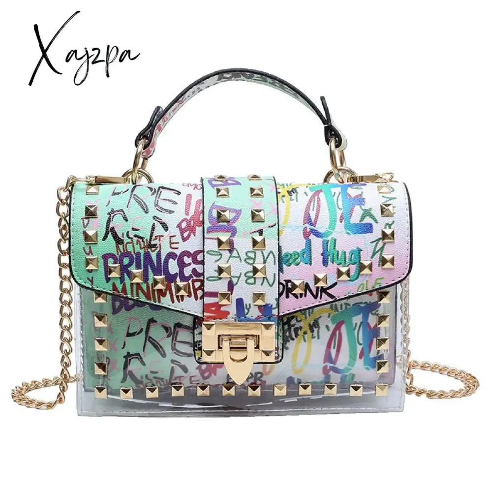 Xajzpa - Brand Women Studded Graffiti Crossbody Bags Fashion Shoulder Bag For Ladies Female Luxury Designer Handbags High Quality