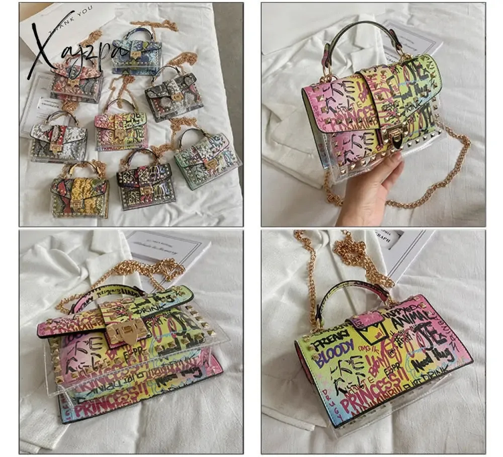 Xajzpa - Brand Women Studded Graffiti Crossbody Bags Fashion Shoulder Bag For Ladies Female Luxury Designer Handbags High Quality