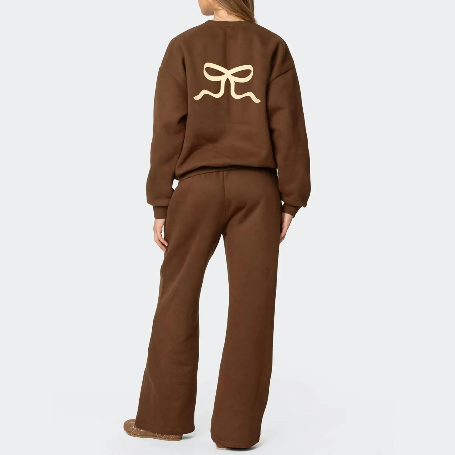 XBTCLXEBCO Bow Print Sweat Set for Women Oversized Sweatshirt and Sweatpants 2 Piece Lounge Set Fall Matching Tracksuit