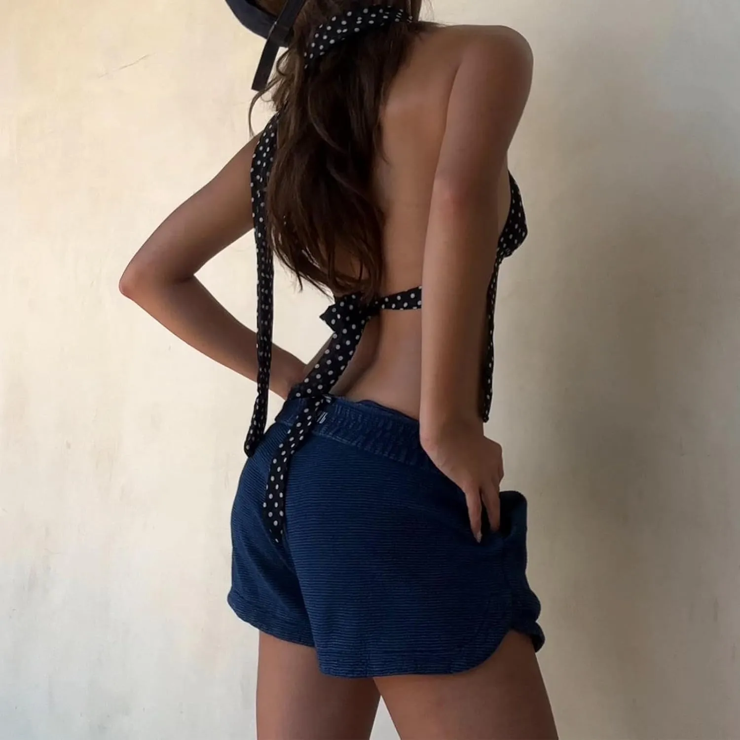 Y2k Girls Cute Polka Dot Cami Tops Women Sexy Summer Camisole Crop Top Backless Coquette Halter Neck Shirt