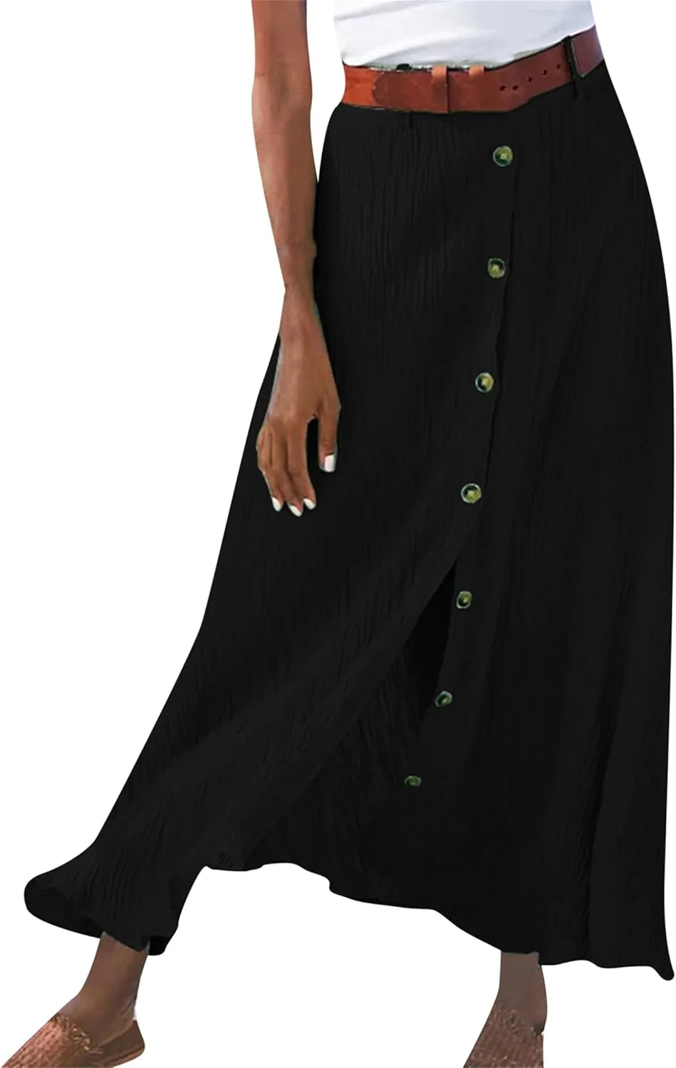 YMING Women's Beach A Line Maxi Skirts High Waist Flowy Skirt Casual Button Down Long Skirts