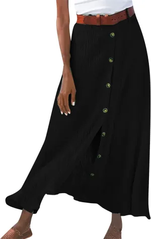 YMING Women's Beach A Line Maxi Skirts High Waist Flowy Skirt Casual Button Down Long Skirts
