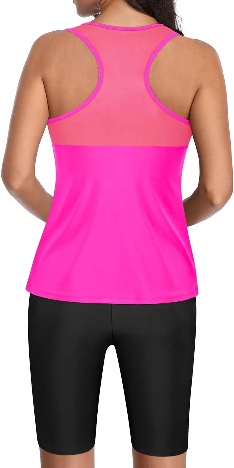 Yonique Women's Two Piece Swimsuits with Shorts Modest Tankini Bathing Suits Racerback Swim Tops Short Athletic Swimwear