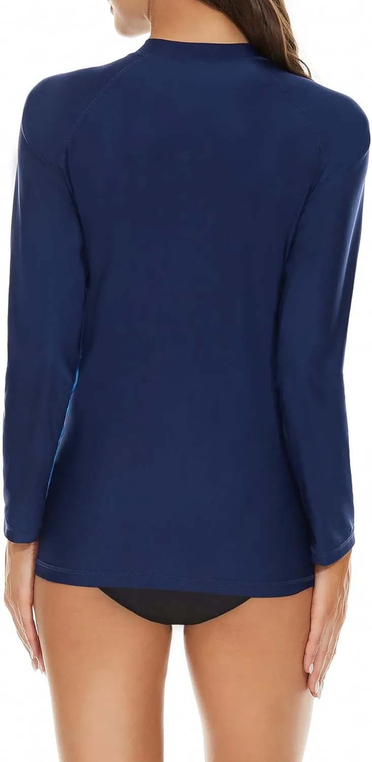 Zando UPF 50  Rash Guard for Women Full Zip Long Sleeve Swimsuits Quick Dry Tankini Swim Top Lightweight Swim Shirt