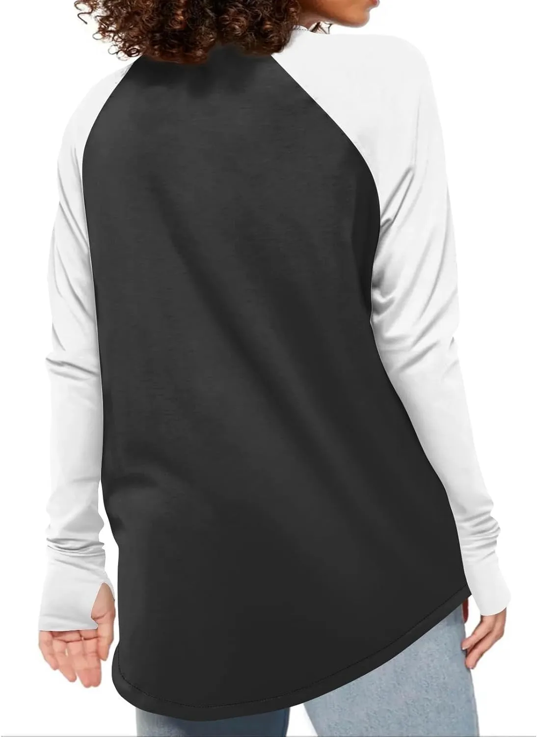 ZDRZK Oversized Sweatshirt For Women Color Block Long Sleeve Thumb Hole Pullover Tops Crewneck Casual Lightweight Shirts
