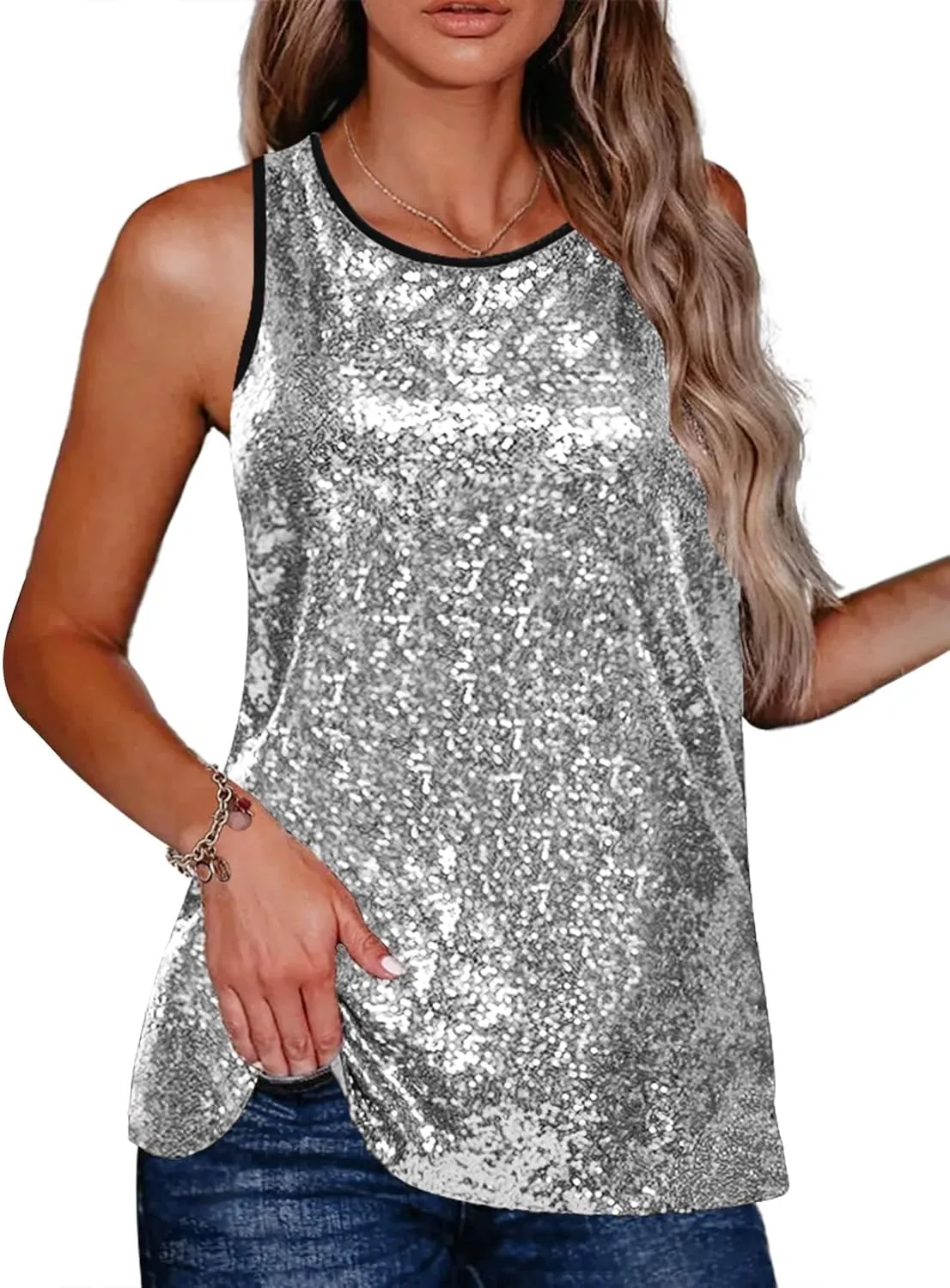 Zeagoo Women's Sleeveless Sparkle Shimmer Camisole Vest Glitter Sequin Tank Tops