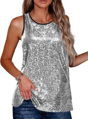 Zeagoo Women's Sleeveless Sparkle Shimmer Camisole Vest Glitter Sequin Tank Tops