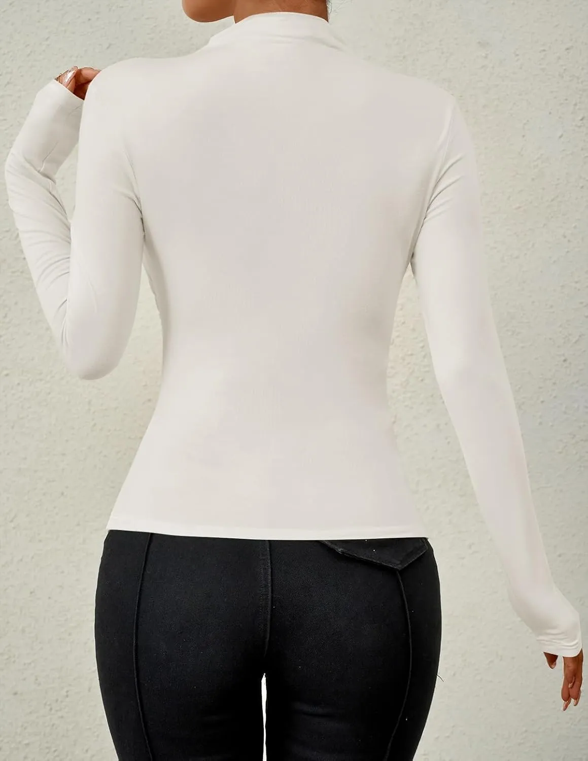 ZESICA Women's Long Sleeve Tops Mock Neck Ruched Tight Shirts Spring Trendy Outfits