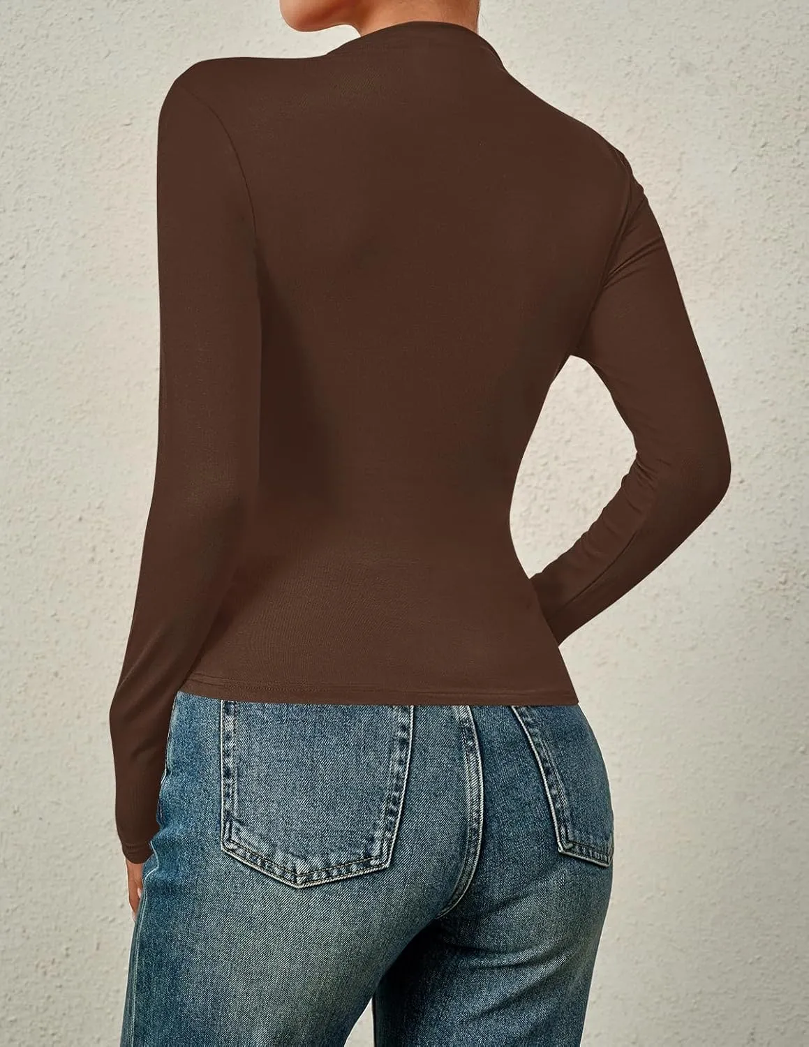 ZESICA Women's Long Sleeve Tops Mock Neck Ruched Tight Shirts Spring Trendy Outfits